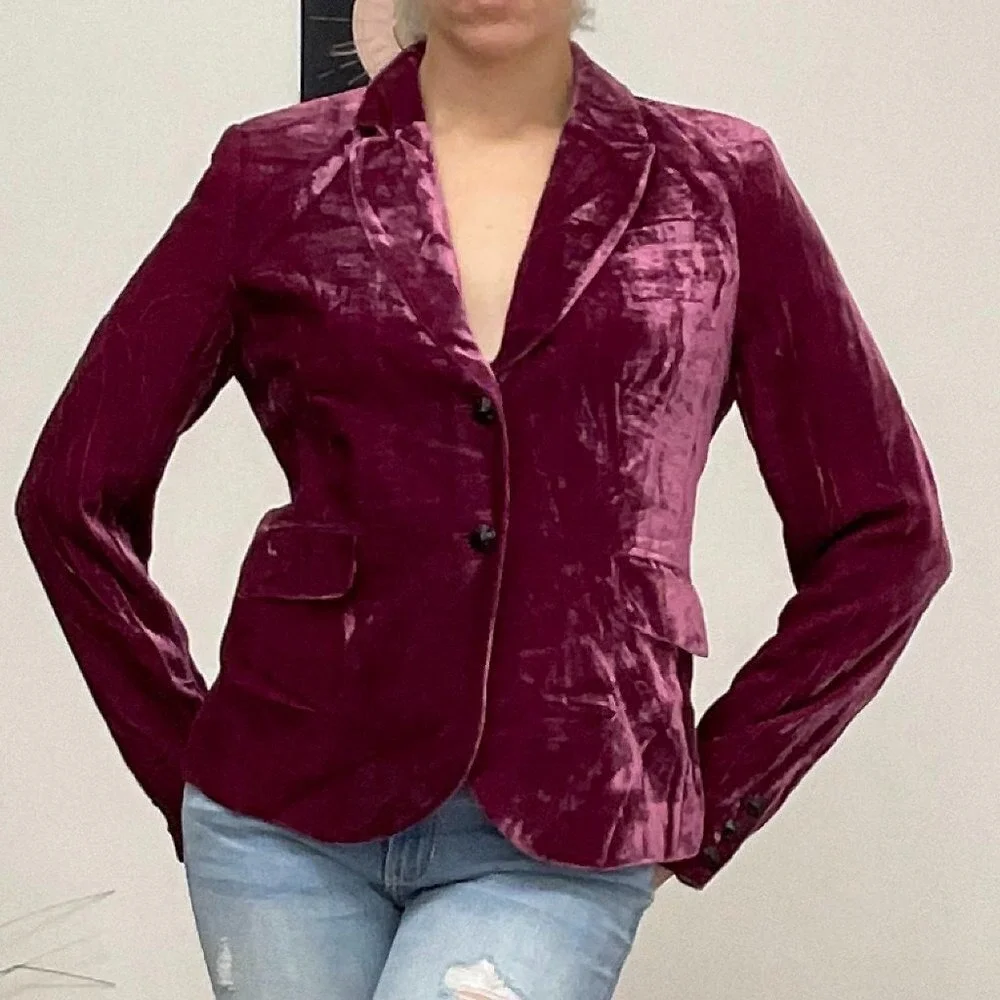 Philippe Adec Button-Up Velvet Blazer Jacket Long Sleeve Size 8 Purple